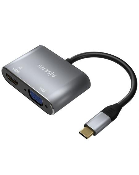 Conversor Aisens A109-0627/ HDMI Hembra - VGA Hembra - USB Tipo-C Macho/ 15cm/ Gris