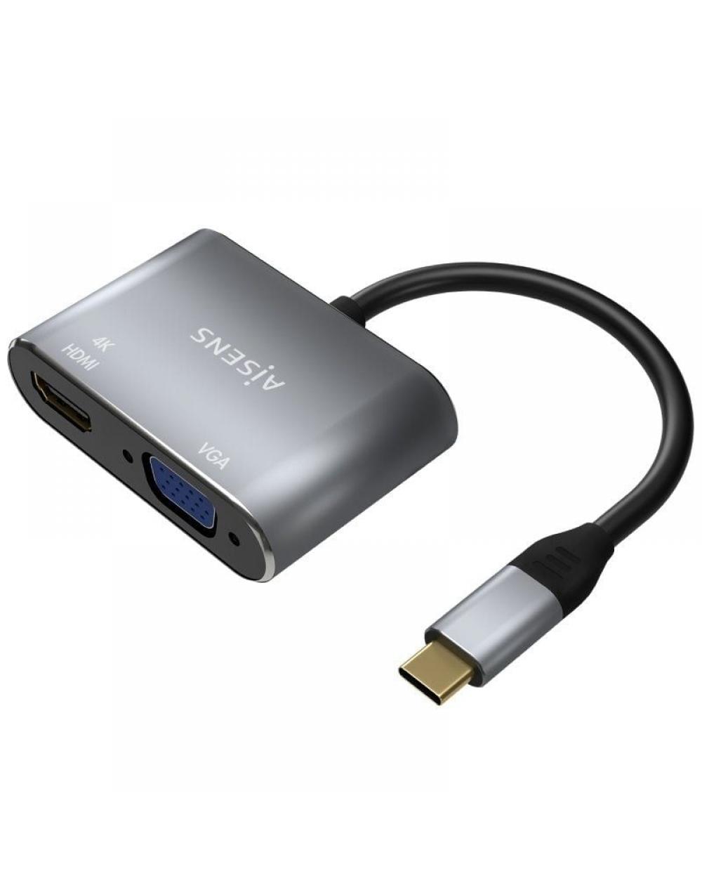 Conversor Aisens A109-0627/ HDMI Hembra - VGA Hembra - USB Tipo-C Macho/ 15cm/ Gris