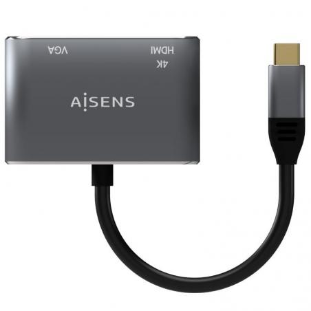 Conversor Aisens A109-0627/ HDMI Hembra - VGA Hembra - USB Tipo-C Macho/ 15cm/ Gris