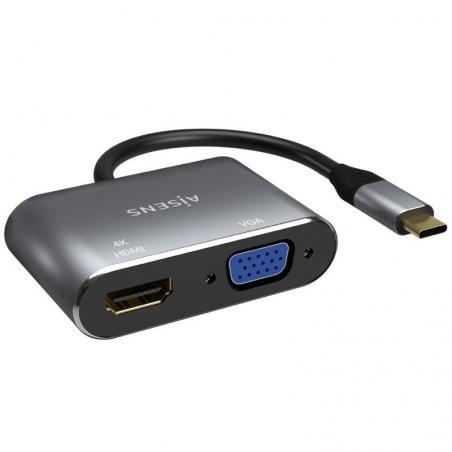 Conversor Aisens A109-0627/ HDMI Hembra - VGA Hembra - USB Tipo-C Macho/ 15cm/ Gris