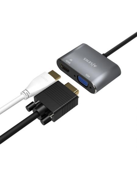 Conversor Aisens A109-0627/ HDMI Hembra - VGA Hembra - USB Tipo-C Macho/ 15cm/ Gris