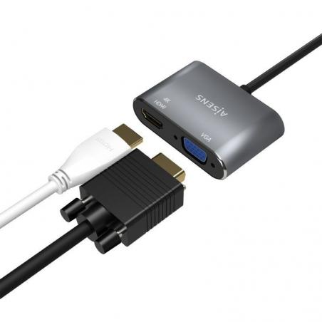 Conversor Aisens A109-0627/ HDMI Hembra - VGA Hembra - USB Tipo-C Macho/ 15cm/ Gris