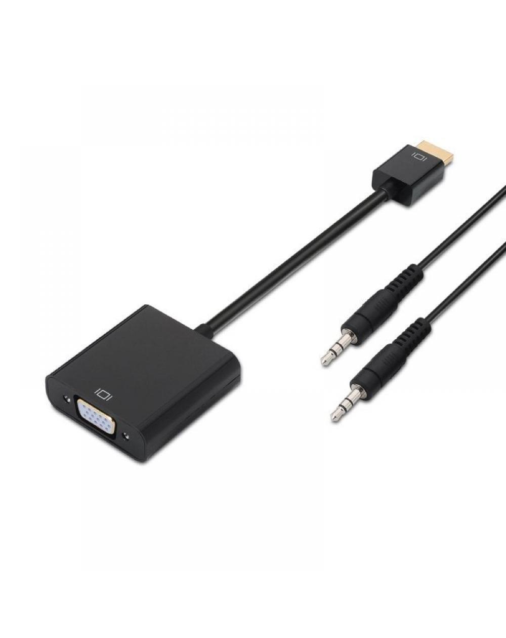 Conversor Aisens A122-0126/ HDMI Macho - VGA Hembra/ Jack 3.5 Hembra/ 10cm/ Negro