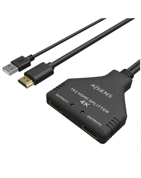 Duplicador HDMI 4K Aisens A123-0654/ 2 HDMI Hembra - HDMI Macho - USB Macho/ 30cm/ Negro