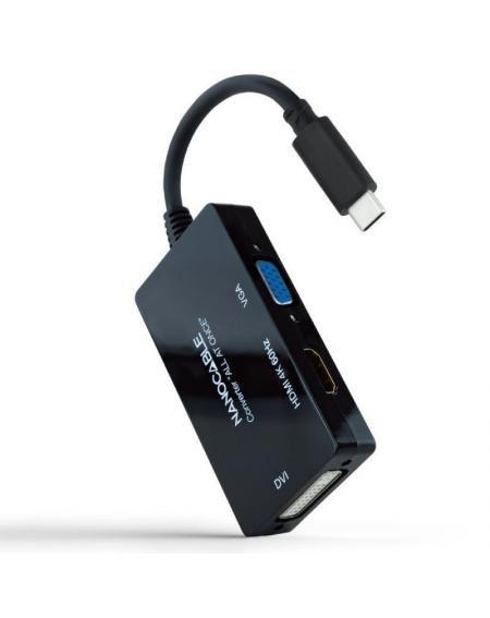 Conversor Nanocable 10.16.4301-ALL/ USB Tipo-C Macho - HDMI Hembra - DVI-I Hembra - VGA Hembra/ 20cm/ Negro