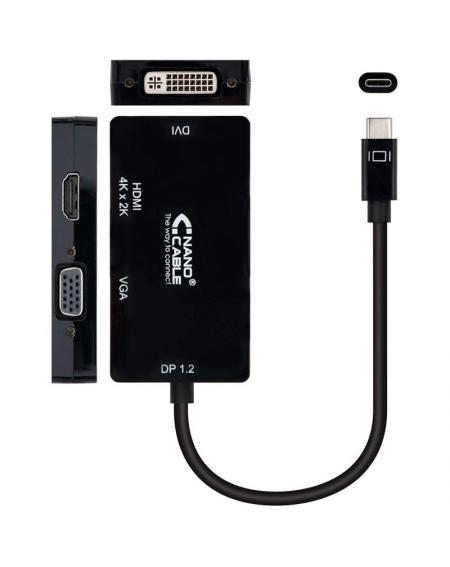 Conversor Nanocable 10.16.4301-BK/ USB Tipo-C Macho - VGA Hembra/ DVI Hembra/ HDMI Hembra/ 10cm/ Negro