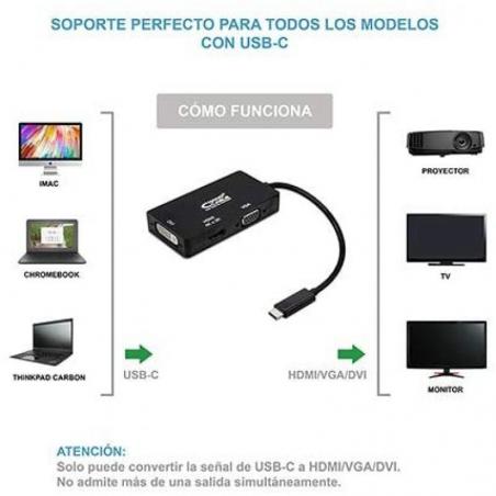 Conversor Nanocable 10.16.4301-BK/ USB Tipo-C Macho - VGA Hembra/ DVI Hembra/ HDMI Hembra/ 10cm/ Negro