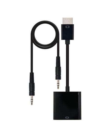 Conversor Nanocable 10.16.2001-BK/ HDMI Macho - VGA Hembra/ Jack 3.5 Hembra/ 10cm/ Negro