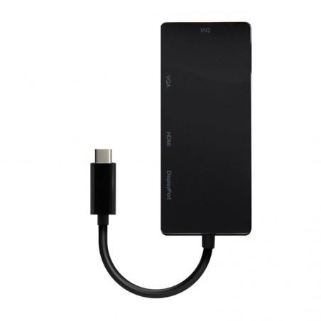 Conversor USB Tipo-C Aisens A109-0679/ HDMI Hembra - VGA Hembra - DVI Hembra - DisplayPort Hembra/ 15cm/ Negro