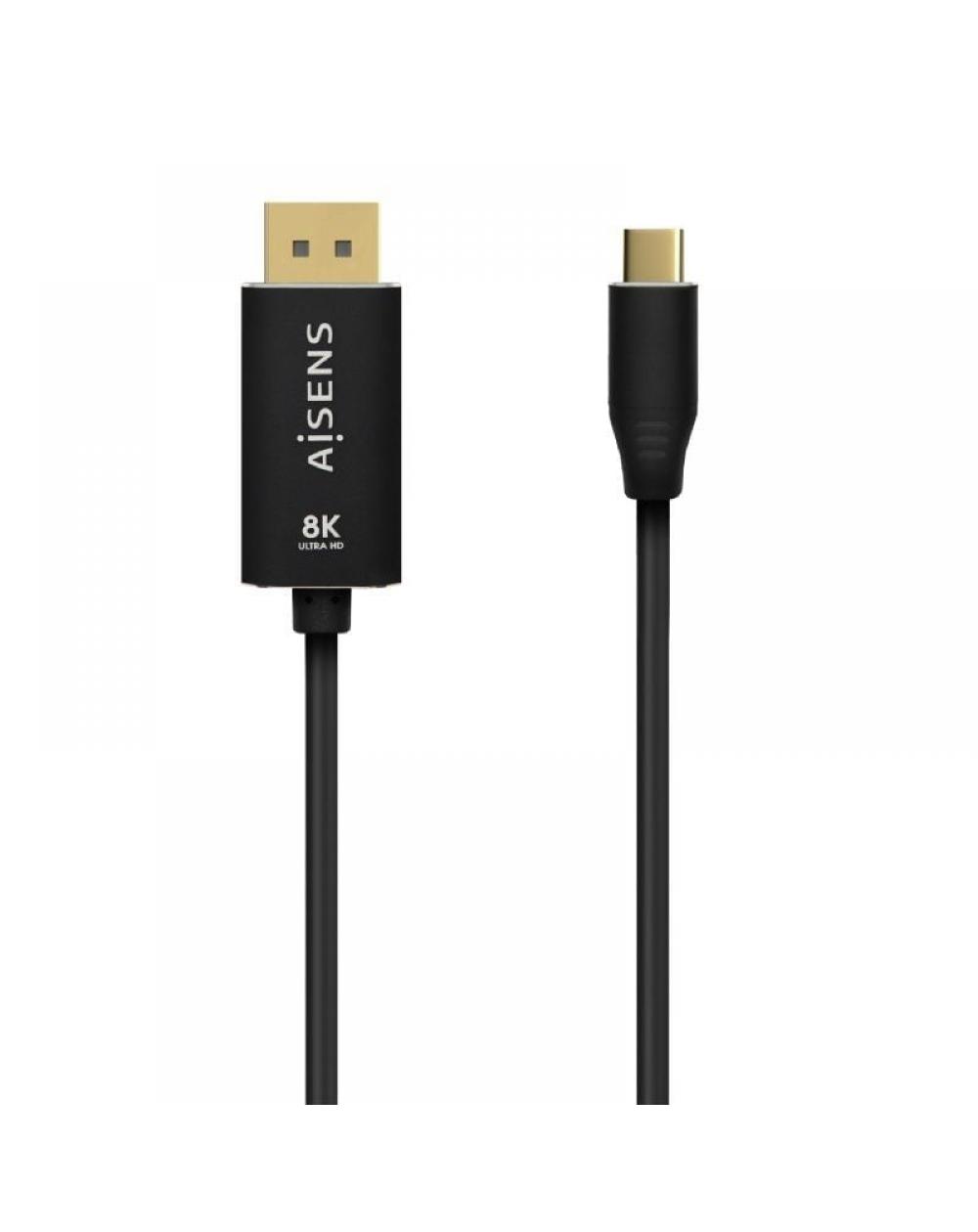 Cable Conversor DisplayPort 8K 60HZ Aisens A109-0686/ USB Tipo-C Macho - Displayport Macho/ 0.8m/ Negro