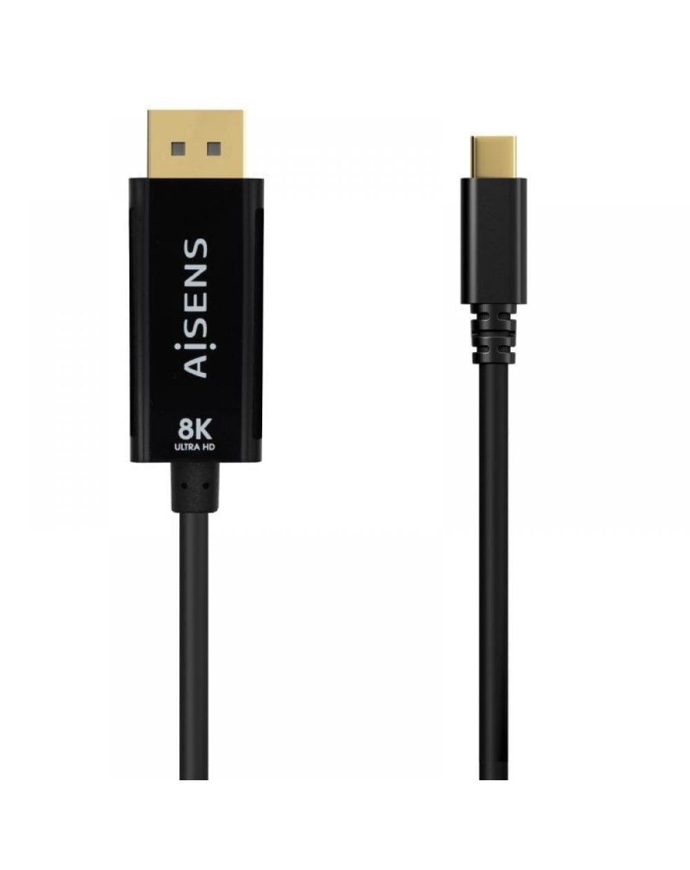 Cable Conversor Aisens A109-0688/ USB Tipo-C Macho - DisplayPort Macho/ 0.8m/ Negro