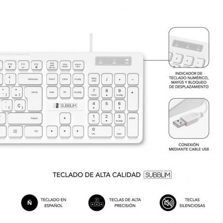 Teclado Subblim Business Slim Silencioso/ Blanco