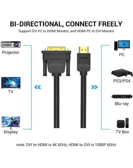 Cable Conversor Vention ABFBH/ DVI Macho - HDMI Macho/ 2m/ Negro