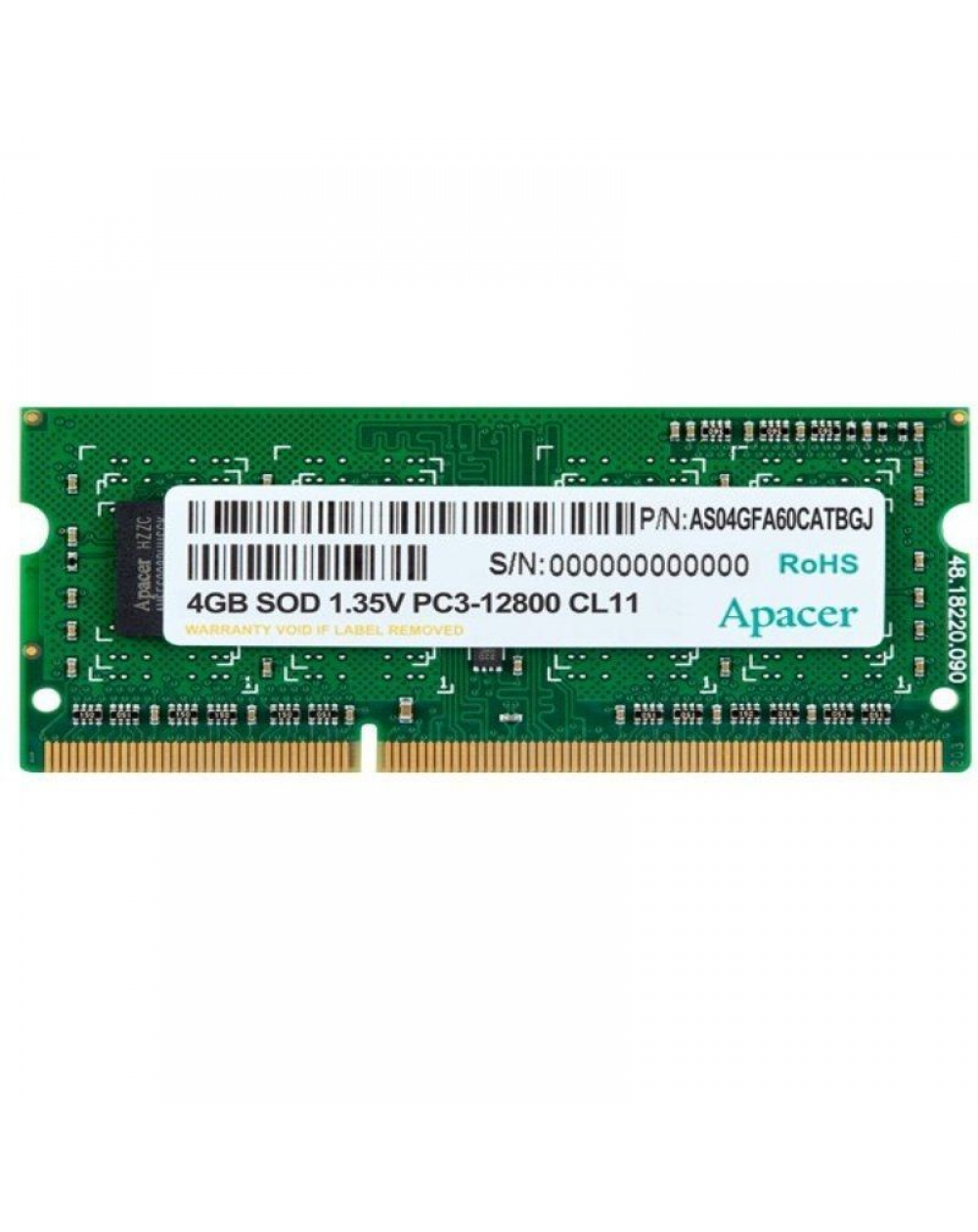 Memoria RAM Apacer 4GB/ DDR3/ 1600 MHz/ 1.35V/ SODIMM