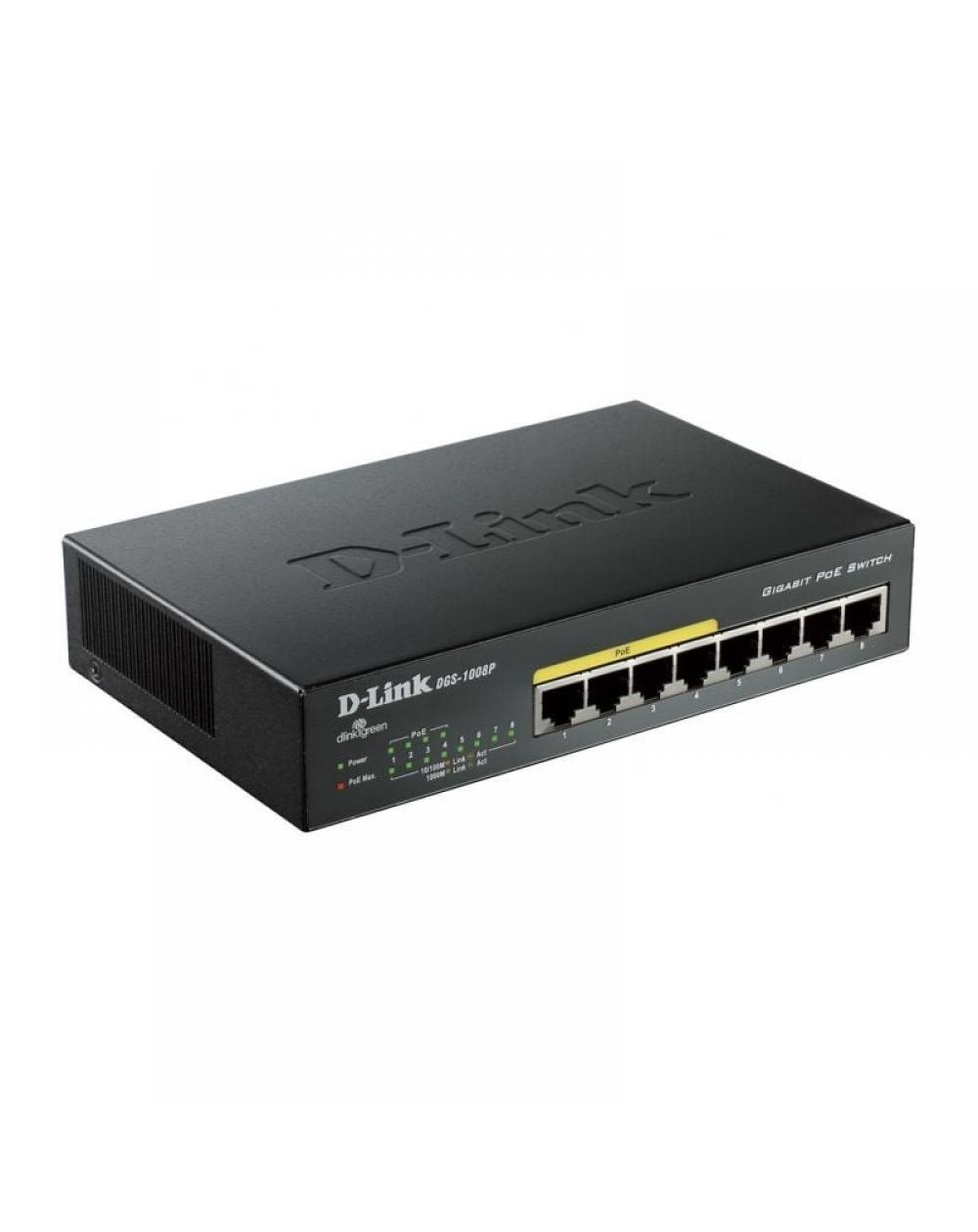 Switch D-Link DGS-1008P 8 Puertos/ RJ-45 Gigabit 10/100/1000/ PoE