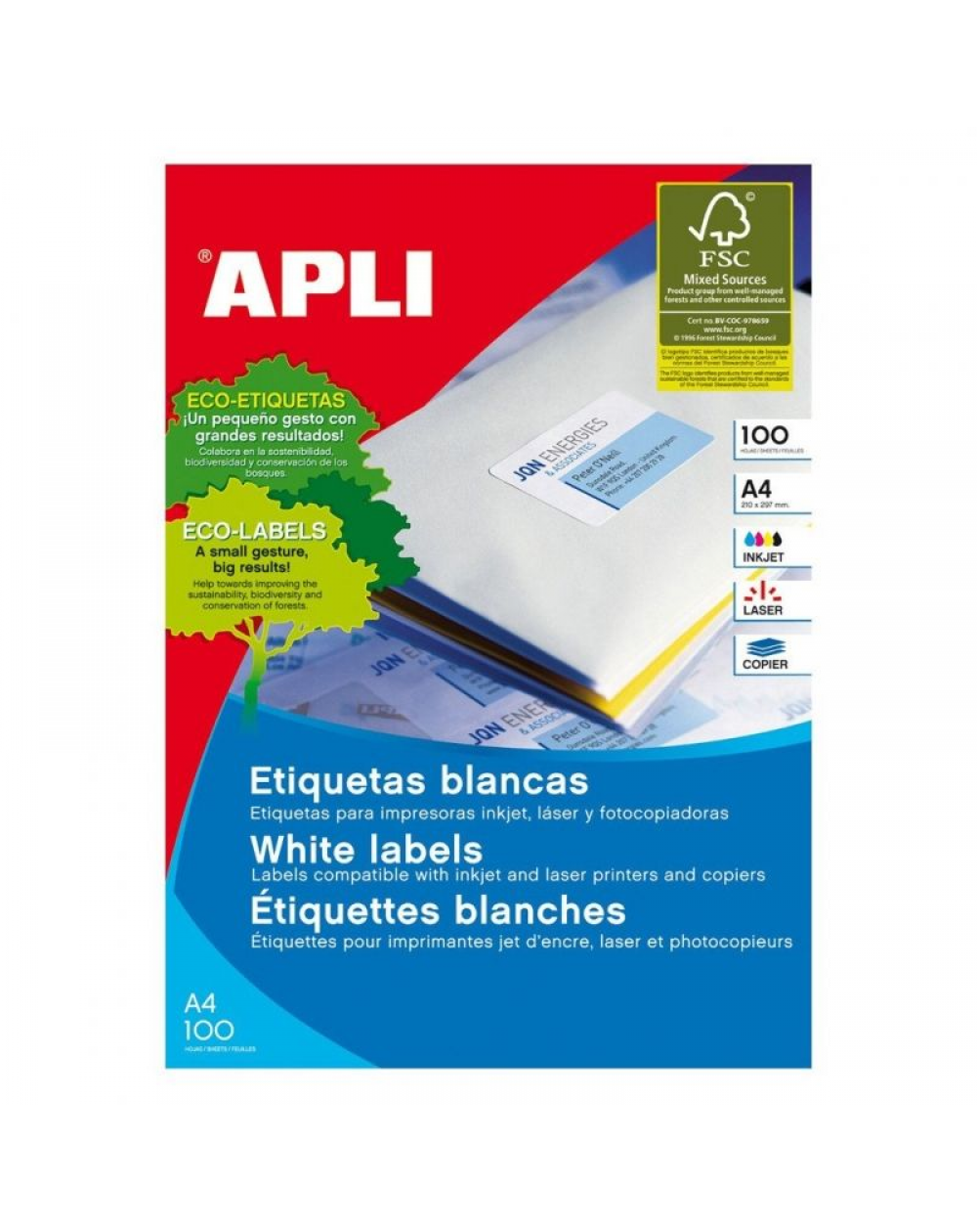 Etiquetas Adhesivas Apli 01263/ 64.6 x 33.8mm/ 100 Hojas