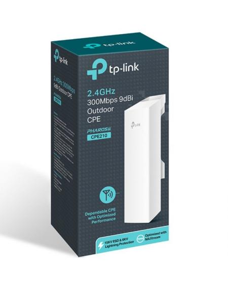 Punto de Acceso Repetidor Inalámbrico TP-Link CPE210 PoE 300Mbps/ 2.4GHz/ Antena de 9dBi/ WiFi 802.11n/b/g