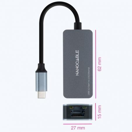 Adaptador RJ45 Nanocable 10.03.0410/ USB Tipo-C Macho - RJ45 Hembra