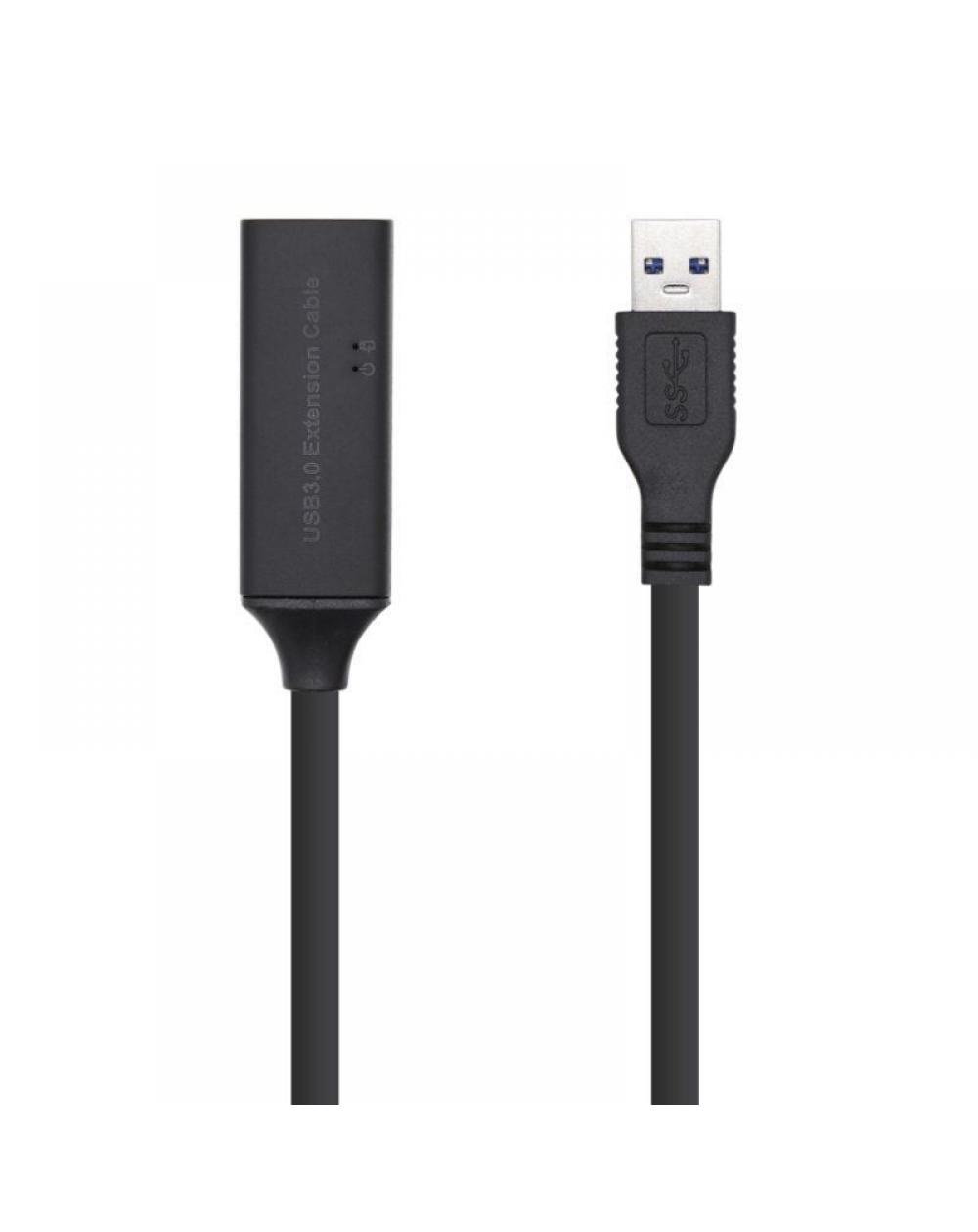 Cable Alargador USB 3.0 con Amplificador Aisens A105-0407/ USB Macho - USB Hembra/ 5m/ Negro