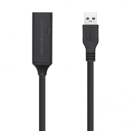 Cable Alargador USB 3.0 con Amplificador Aisens A105-0408/ USB Macho - USB Hembra/ 10m/ Negro