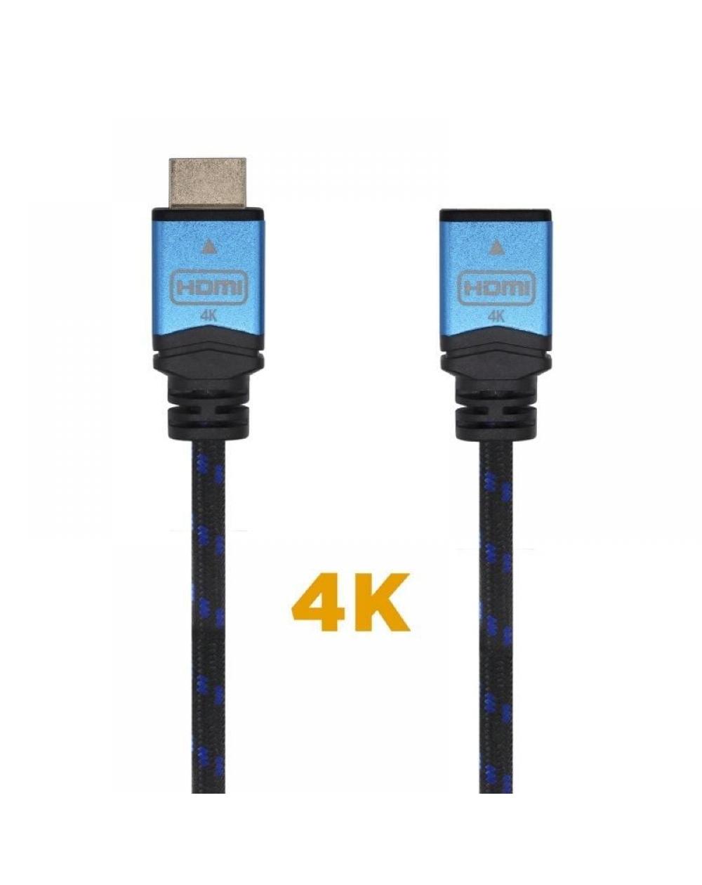 Cable Alargador HDMI Aisens A120-0452/ HDMI Macho - HDMI Hembra/ 1m/ Negro/ Azul