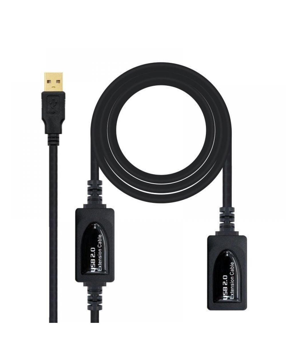 Cable Alargador USB 2.0 Nanocable 10.01.0212/ USB Macho - USB Hembra/ 10m/ Negro