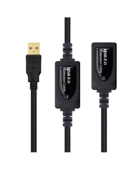 Cable Alargador USB 2.0 Nanocable 10.01.0212/ USB Macho - USB Hembra/ 10m/ Negro