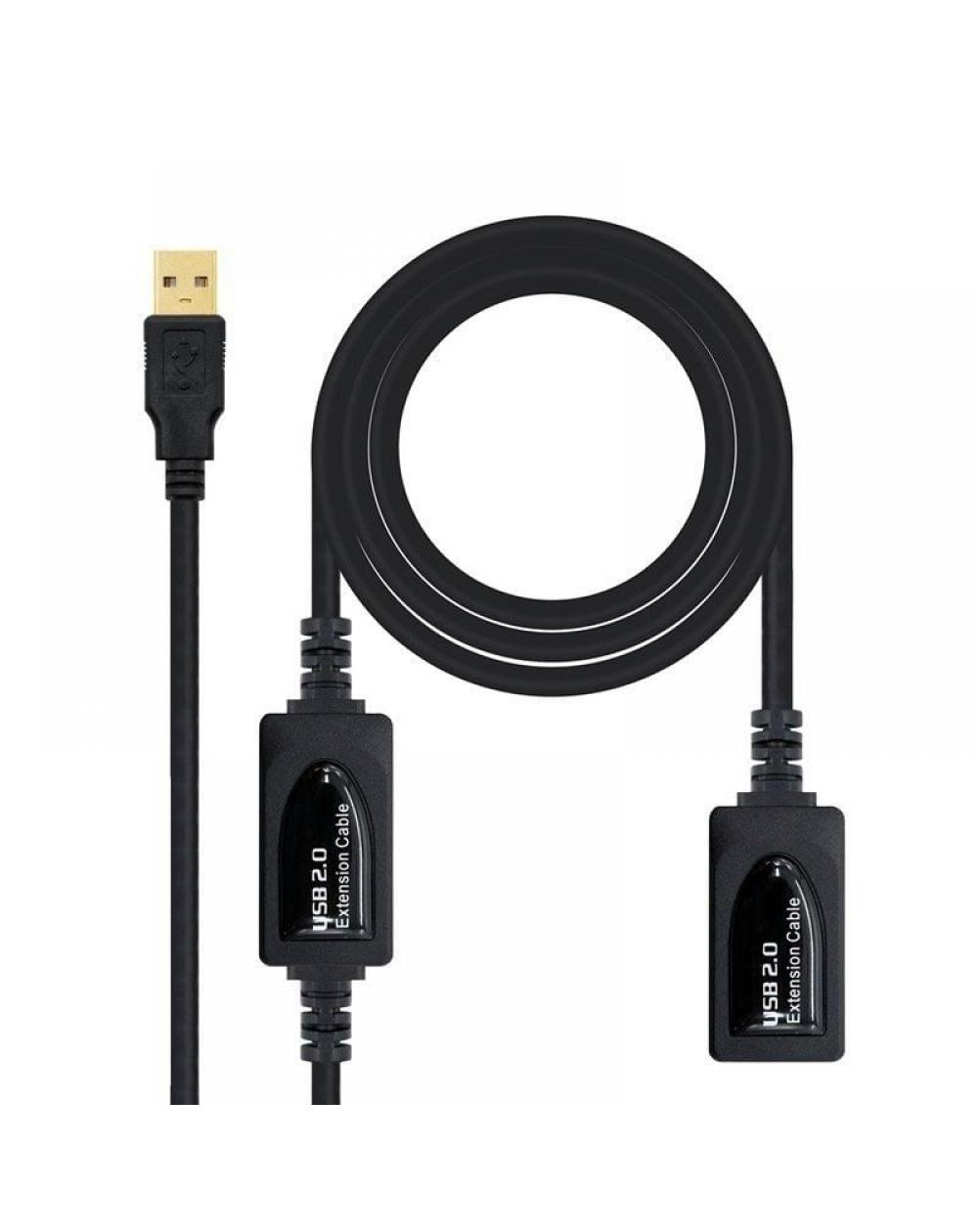 Cable Alargador USB 2.0 Nanocable 10.01.0213/ USB Macho - USB Hembra/ 15m/ Negro