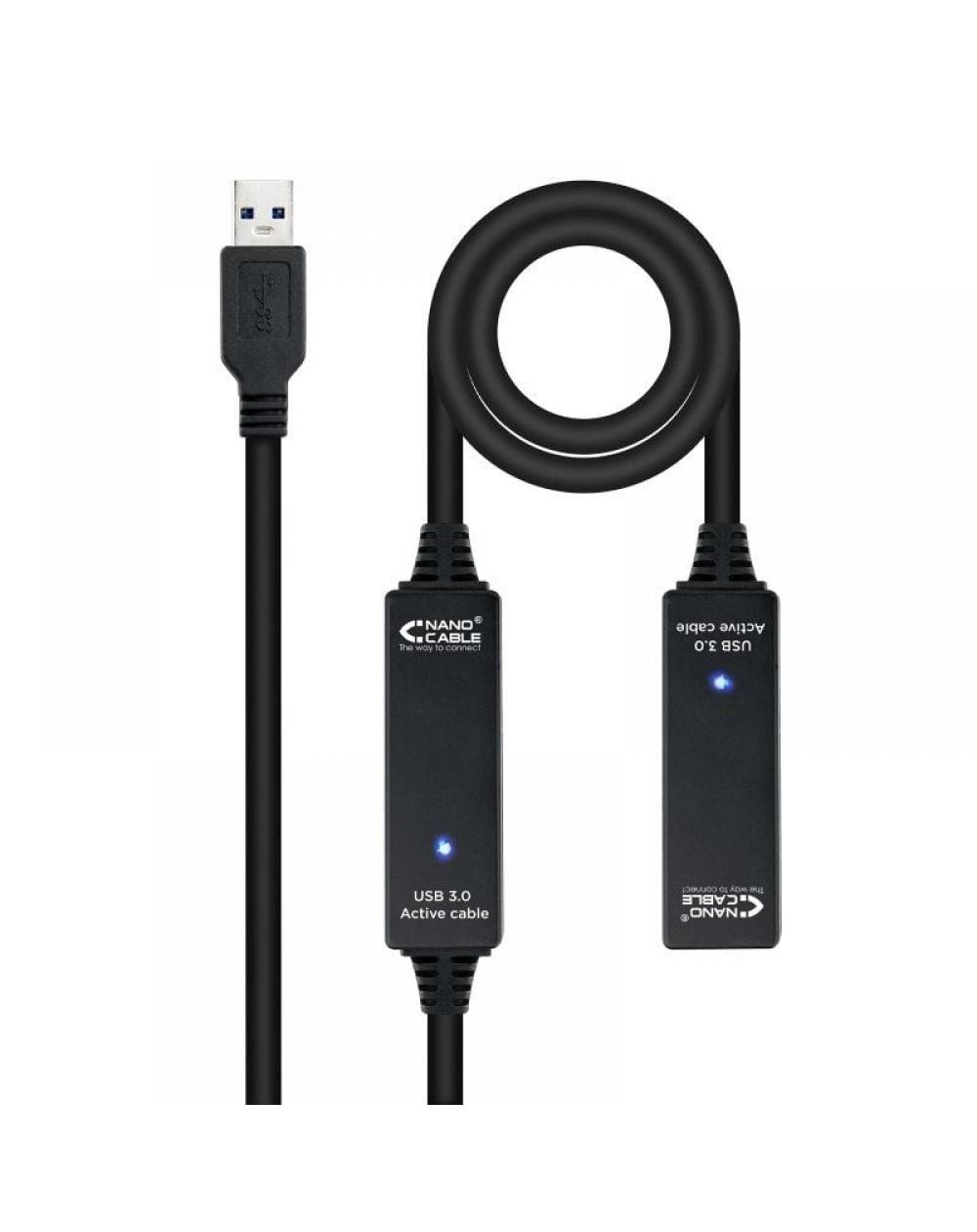 Cable Alargador USB 3.0 Nanocable 10.01.0313/ USB Macho - USB Hembra/ 15m/ Negro