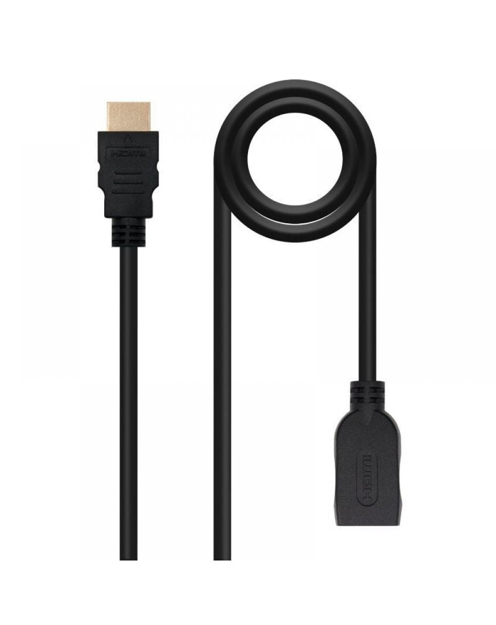 Cable Alargador HDMI Nanocable 10.15.1012/ HDMI Macho - HDMI Hembra/ 2m/ Negro