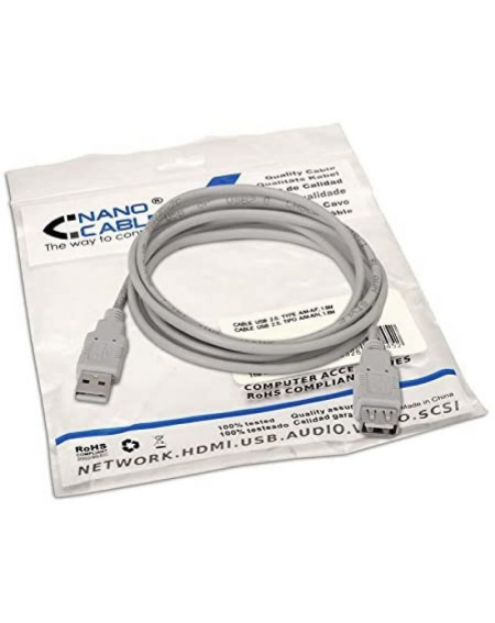 Cable Alargador USB 2.0 Nanocable 10.01.0204/ USB Macho - USB Hembra/ 3m/ Beige