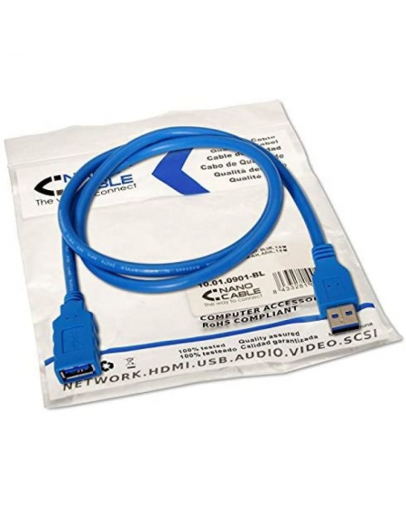 Cable Alargador USB 3.0 Nanocable 10.01.0901/ USB Macho - USB Hembra/ 1m/ Azul