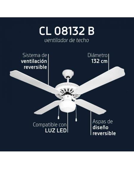 Ventilador de Techo Orbegozo CL 08132 B/ 60W/ 4 Aspas 132cm/ 3 velocidades