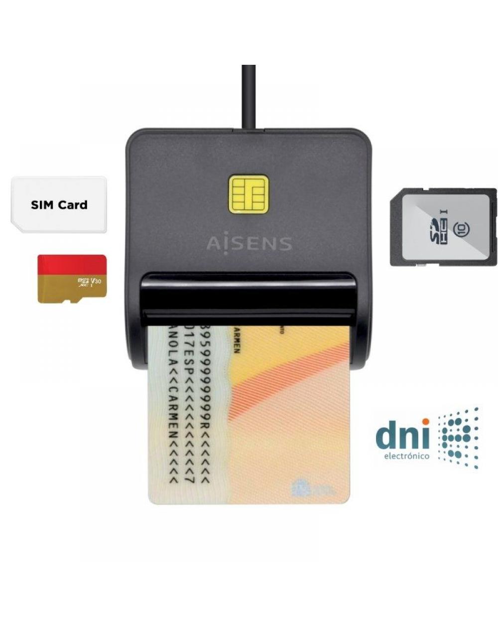 Lector de DNI y Tarjetas Aisens ASCR-SN02SD-BK/ Negro - Imagen 1