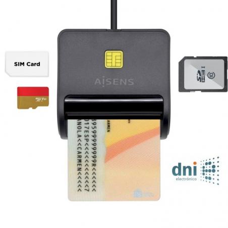 Lector de DNI y Tarjetas Aisens ASCR-SN02SD-BK/ Negro - Imagen 1