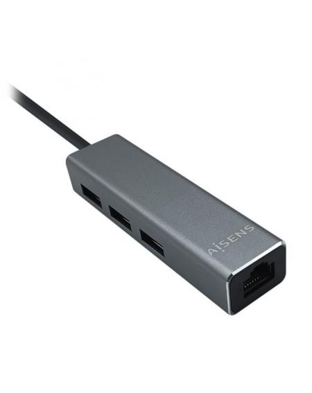 Hub USB 3.0 Aisens A106-0401/ 3 Puertos USB/ 1 RJ45/ Gris - Imagen 1