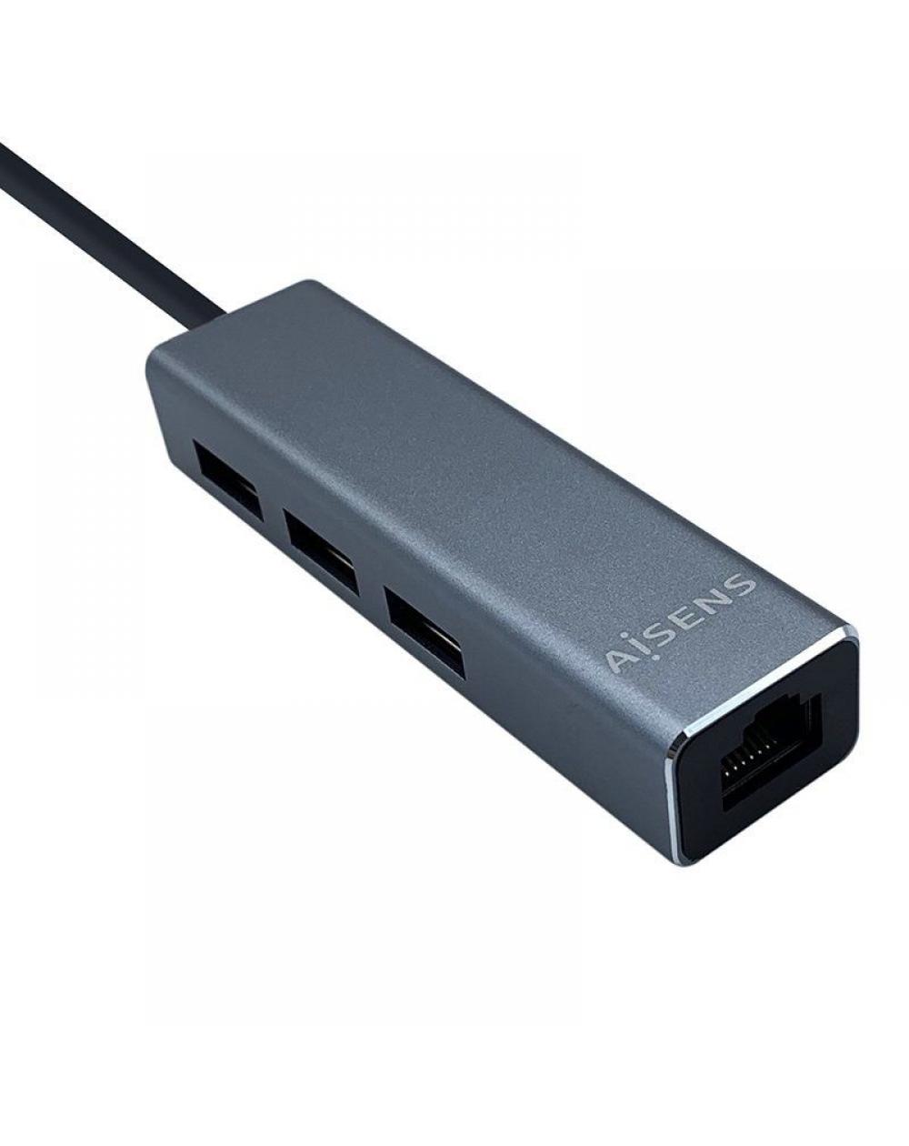 Hub USB 3.0 Tipo-C Aisens A109-0396/ 3 Puertos USB Tipo-C/ 1 RJ45/ Gris - Imagen 1