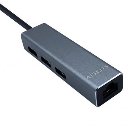 Hub USB 3.0 Tipo-C Aisens A109-0396/ 3 Puertos USB Tipo-C/ 1 RJ45/ Gris - Imagen 1