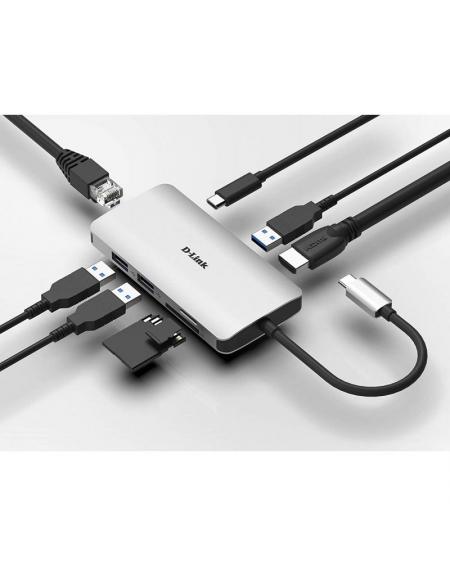 Hub USB Tipo-C D-Link DUB-M810/ 3 Puertos USB 3.0/ 1 Thunderbolt/ 1 HDMI/ 1 RJ45/ Gris - Imagen 4