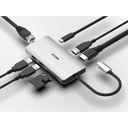 Hub USB Tipo-C D-Link DUB-M810/ 3 Puertos USB 3.0/ 1 Thunderbolt/ 1 HDMI/ 1 RJ45/ Gris - Imagen 4