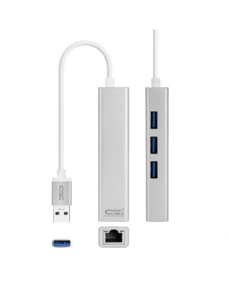 Hub USB 3.0 Nanocable 10.03.0403/ 3 Puertos USB/ 1 RJ45// Gris - Imagen 1
