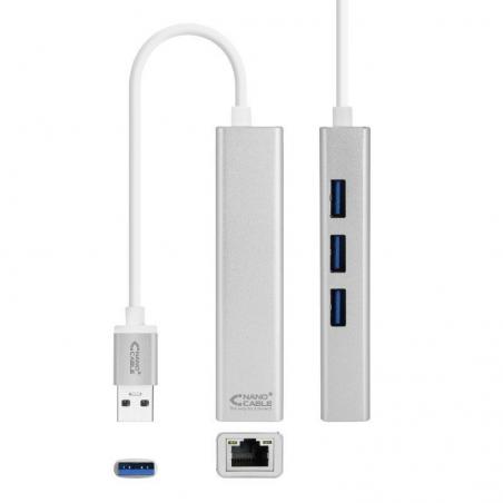 Hub USB 3.0 Nanocable 10.03.0403/ 3 Puertos USB/ 1 RJ45// Gris - Imagen 1