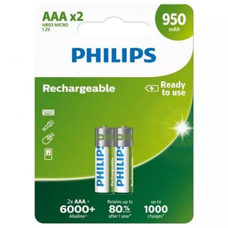 Pack de 2 Pilas AAA Philips R03B2A95/10/ 1.2V/ Recargables