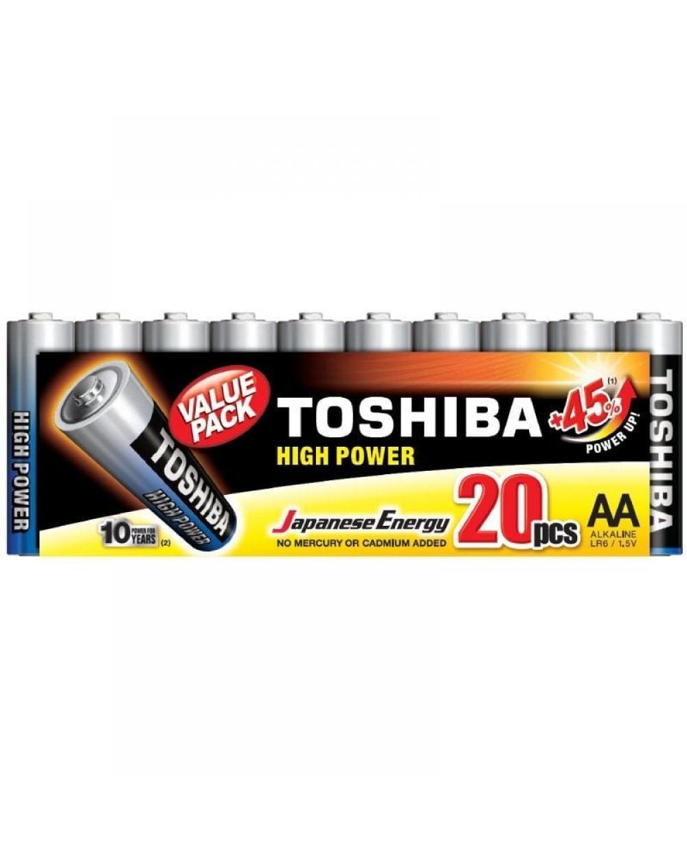 Pack de 20 Pilas AA Toshiba High Power LR6/ 1.5V/ Alcalinas