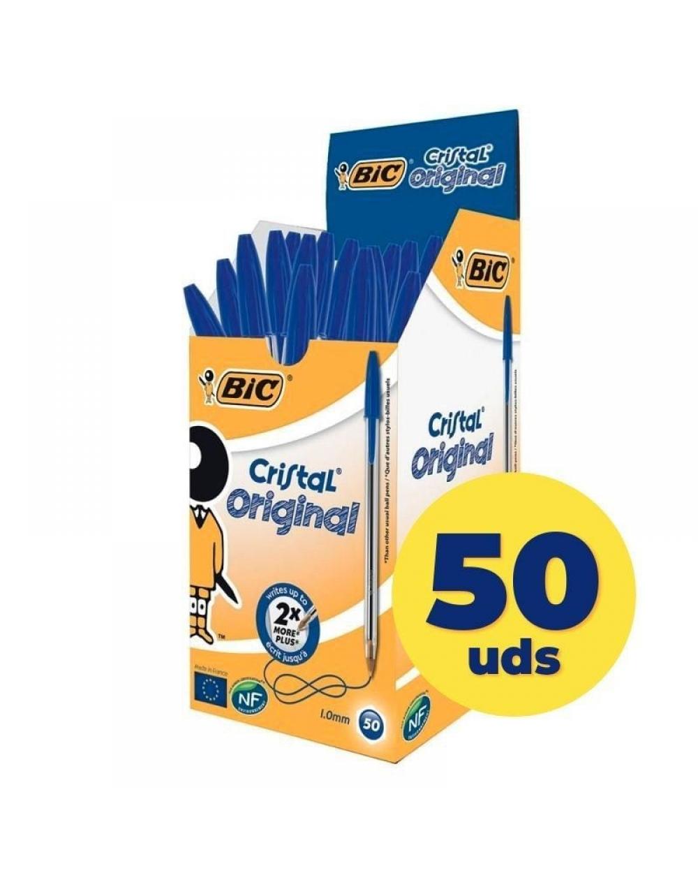 Caja de Bolígrafos de Tinta de Aceite Bic Cristal Original 8373609/ 50 unidades/ Azules