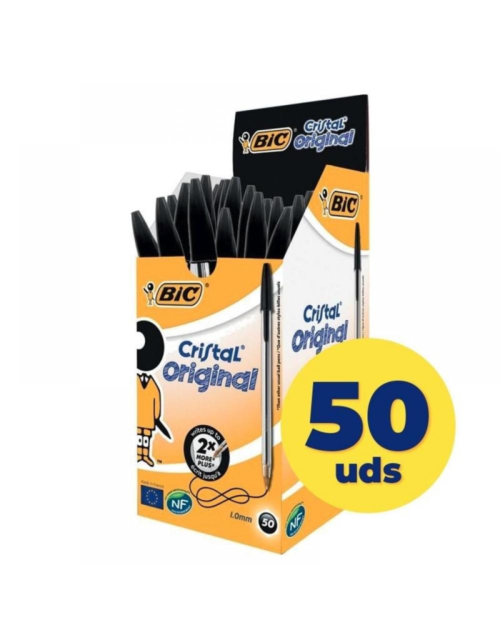 Caja de Bolígrafos de Tinta de Aceite Bic Cristal Original 8373639/ 50 unidades/ Negros