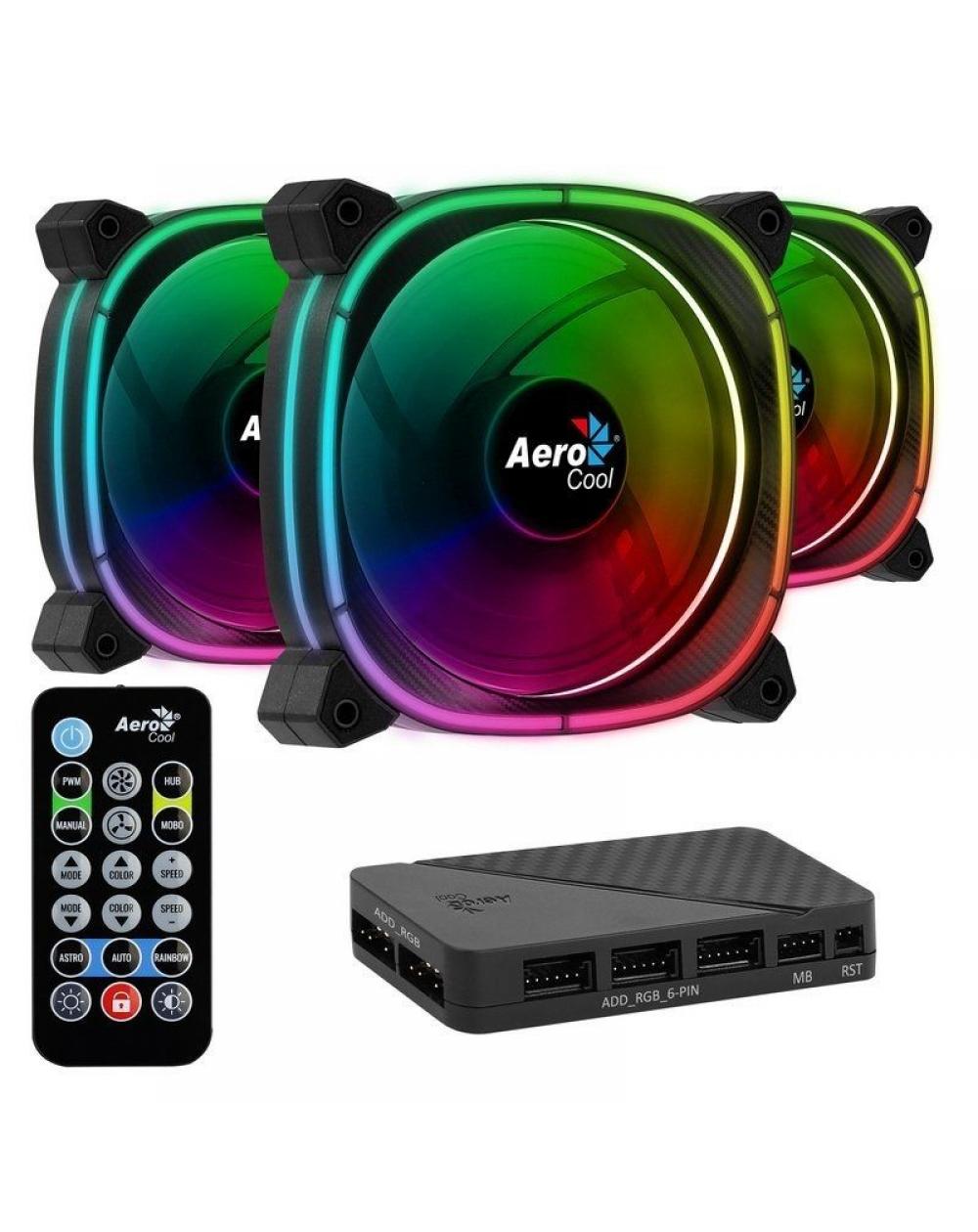 Pack 3 Ventiladores Aerocool Astro 12 Pro/ 12cm + H66F HUB + Mando a Distancia - Imagen 1