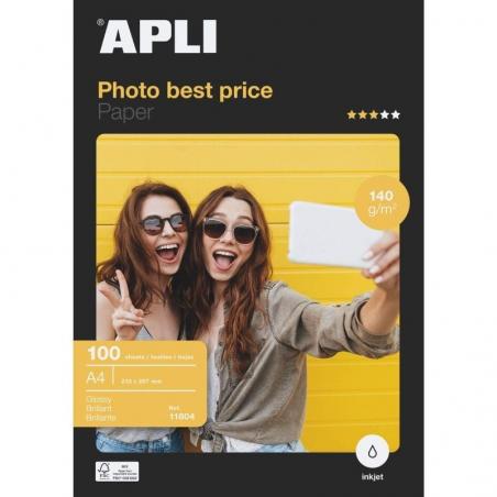 Papel Fotográfico Apli Bestprice 11804/ DIN A4/ 140g/ 100 Hojas/ Brillante