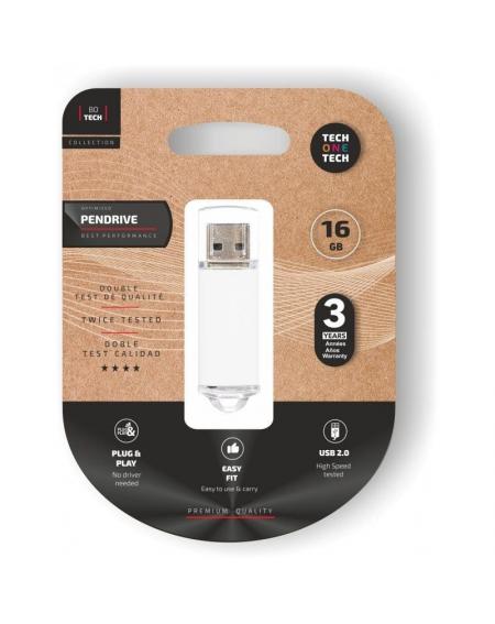 Pendrive 16GB Tech One Tech Basic USB 2.0/ Blanco
