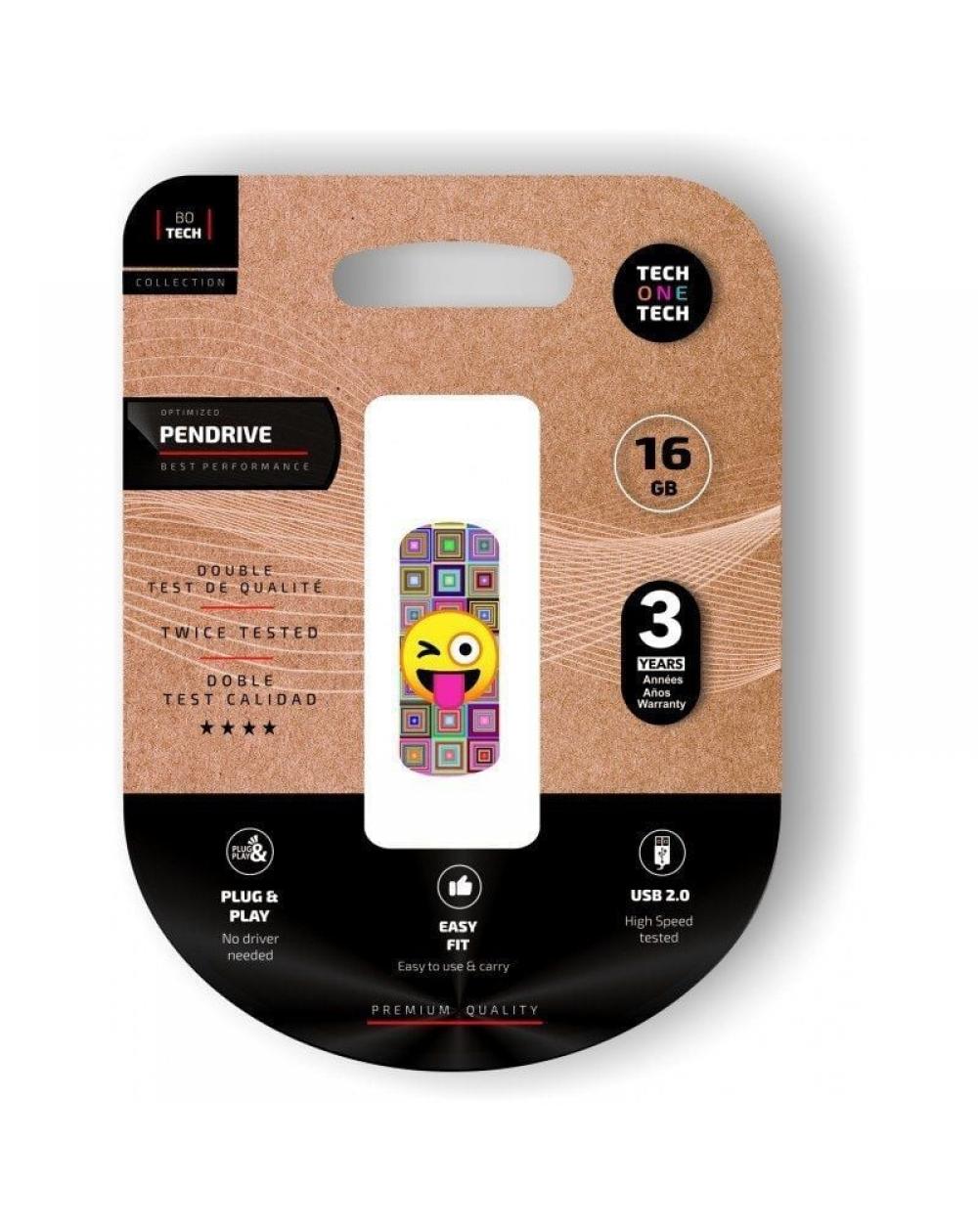 Pendrive 16GB Tech One Tech Emoji guiño USB 2.0